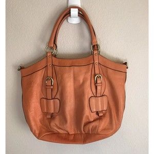 LUCKY BRAND Orange Soft Leather Large Tote Purse Double Handle Satchel H…